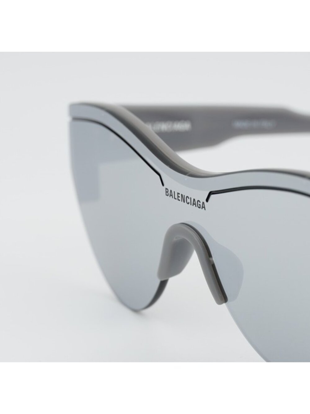Balenciaga BB0004S 012 Semi Rim Sunglasses Grey Shield Frame, Silver Lenses - Picture 3 of 11
